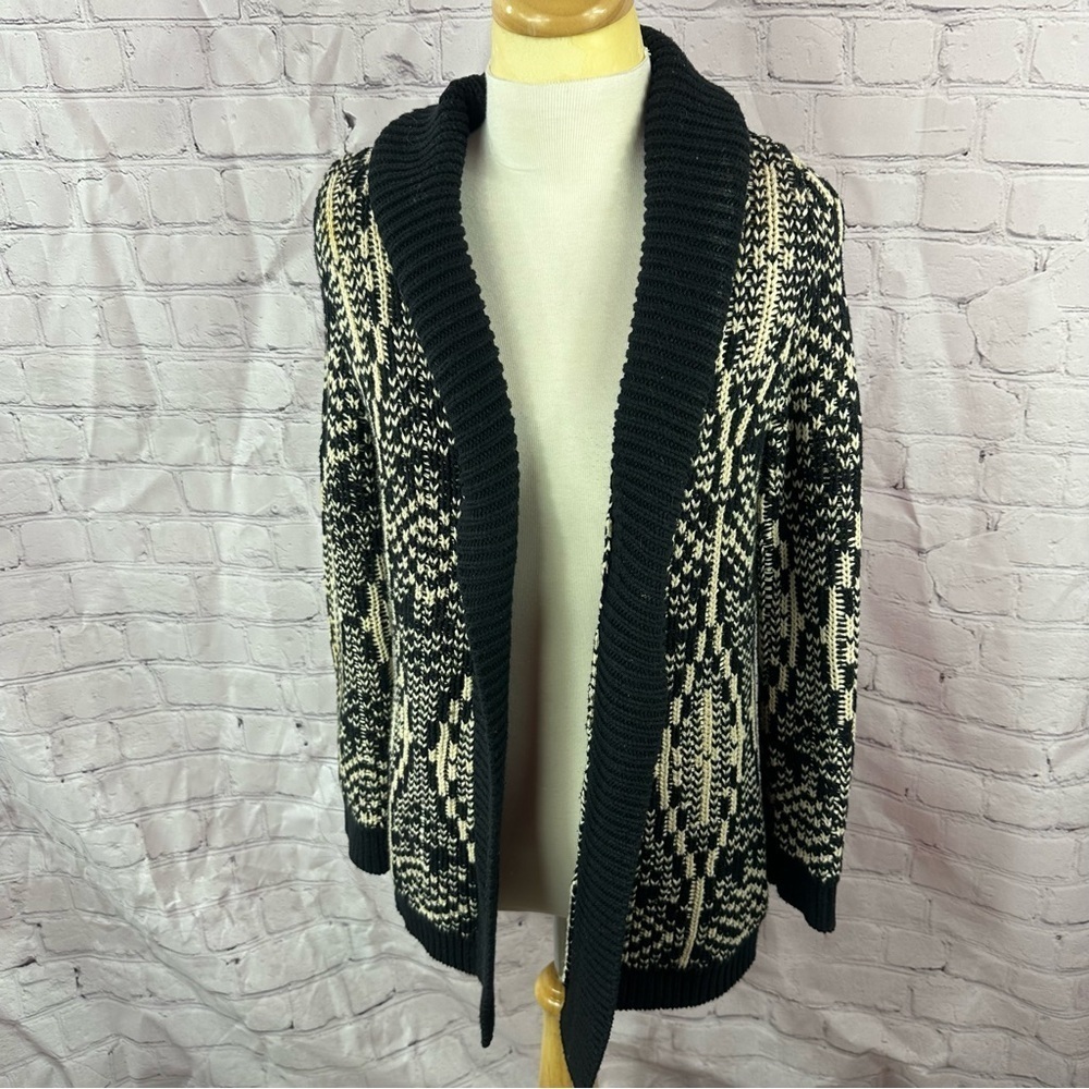 Talbots petites Black Cream Cardigan Sweater cotton wool blend Shawl Collar S